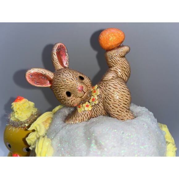 Vintage Chick Holding Egg Plante & Tumbling Bunny Deb O. Original Designs OOAK - Picture 13 of 16
